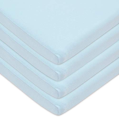 Image of American Baby Company 15" x 33" Fitted Bassinet Sheet, 100% Natural Cotton Jersey Knit, Blue, Soft Breathable, for Boys and Girls, Pack of 4