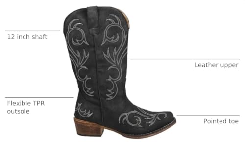 Image of ROPER Womens Riley Embroidered Snip Toe Casual Boots Mid Calf Low Heel 1-2 inch