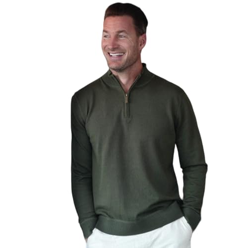 Madda Fella Men’s Bonfire Quarter Zip Sweater – Cotton Cashmere Blend Pullover with Soft Knit & Ribbed Cuffs