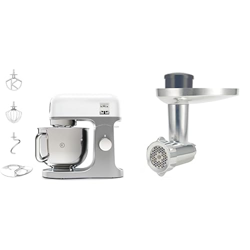 Kenwood Robot Pâtissier Multifonctions KMX750WH, Bol en Acier 5 L, 1000 Watts, Blanc, Compatible avec Hachoir de Boucher KAX950ME en Aluminium Brossé 25 x 16 x 25 cm