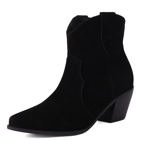 Bottines Western femme talon moyen bout amande chaussures cowboy à enfiler 2882
