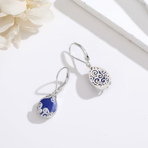 Filigree/Hibiscus/Plumeria Flower Leverback Earrings Moonstone/Lapis Lazuli/Turquoise/Moss Agate/Black Onyx Jewelry for Women 925 Sterling Silver Dangle Drop Earrings Filigree Gifts for Wife3