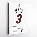 MW MERWEZI Dwyane Wade Jersey Art Miami Heat NBA Wall Art Home Decor Hand Made Poster Canvas Print(Stretched on Wood, 12"x18")