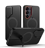 SURITCH for Samsung Galaxy S25 FE Phone Case, Magnetic Protective Cover with Camera Cover & Adjustable Metal Kickstand for Galaxy S25 FE (2025)-Black