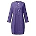 Dark Royal Blue Ladies Casual Button Dresses Long Sleeve Dresses for Women Boat Neck Faux Linen Midi Knee High Loose Fit Thin Basic Fall Summer Dresses 2025 Clothes Fashion L