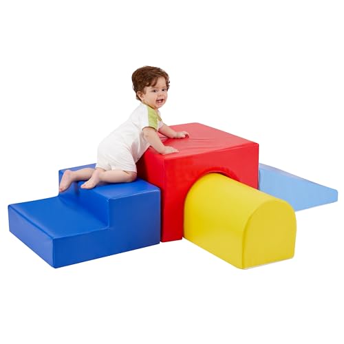 crkmire Kids Climb & Crawl Sets, 4-Piece Soft Foam Block Activity Play Structures Set for Baby Infant, Indoor Climber for Child Development, Color Coordination, Motor Skills (Multicolor-a)