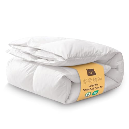 Oaken-Cat Piumino Estivo con Piume Coperta con 10%, Leggero con Trapuntatura, Federa in Cotone Oeko-Tex e RDS, Traspirante e Facile da Curare 135 × 200 cm