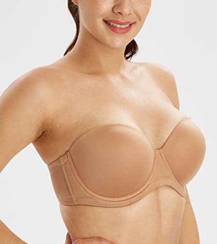 Lemorosy Women's Plus Size Full Coverage Underwire Red Carpet Multiway Contour Smoothing Strapless Bra(Pecan, 40D) #TOP1