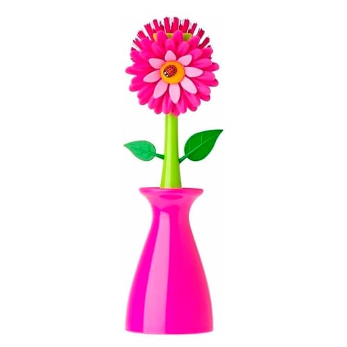 Vigar - Cepillo Lavaplatos con Soporte - para Limpieza de Cocina - 7,5 x 7,5 x 25,5 cm - Vigar Flower Power - Cocina Ordenada y Colorida - Multicolor