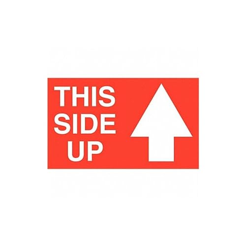 Image of TapeCase SHIPLBL-088 Printed Red Labelling Tape - (Pack of 500) Adhesive Sticker Tape with White inchThis Side up inch Lettering. Labels and Adhesives