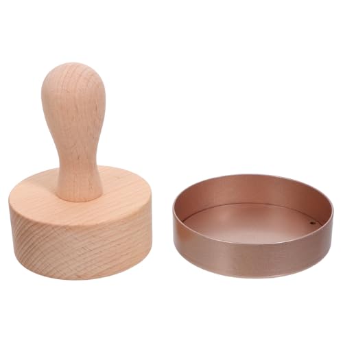 SHINEOFI Molde para Hornear Tartaletas Redondo de Aluminio Dorado, Molde Metálico Fondo Desmontable y Varilla de Madera de Haya, Kit 2 Piezas para Repostería Casera