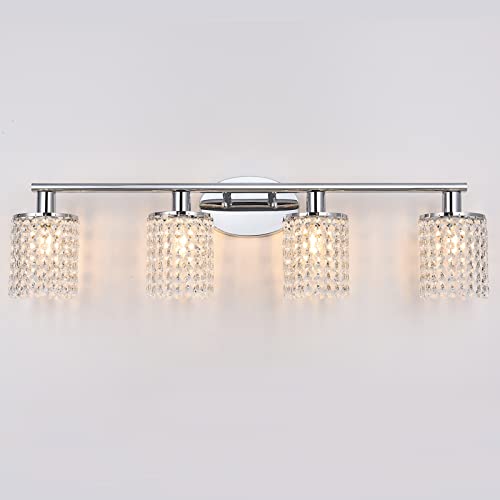 QQHOO 4-Light Bathroom Vanity Light,Modern Crystal Bahtroom Light Fixtures Over Mirror Chrome Vanity Lights for Mirror,Vanity Lights for Bathroom,Powder Room