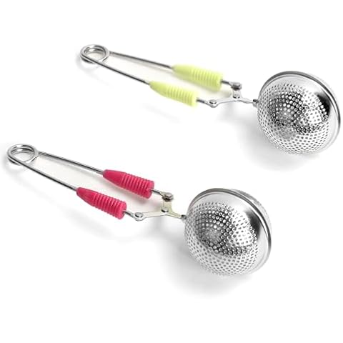 Numola Snap Tea Ball Infuser, 2Pack Tea Infusers for Loose Leaf Tea, Tea Ball Strainer with Long Handle Loose Leaf Tea Steeper(Red and Green) Cover