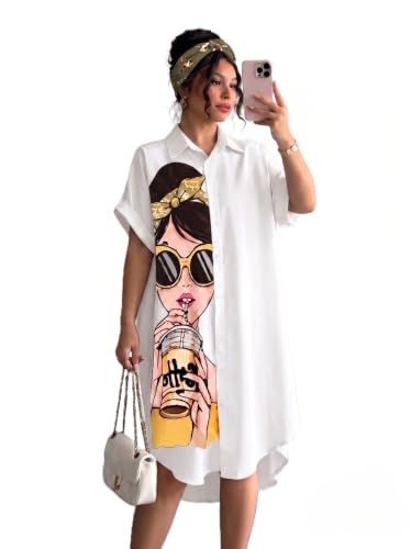 Image of Women's Graphic Print T-Shirt Dress | Stylish Oversized Longline T-Shirt for Women & Girls | Casual Printed Long Top | Trendy Beach & Resort Wear Western One Piece Dress (D25)