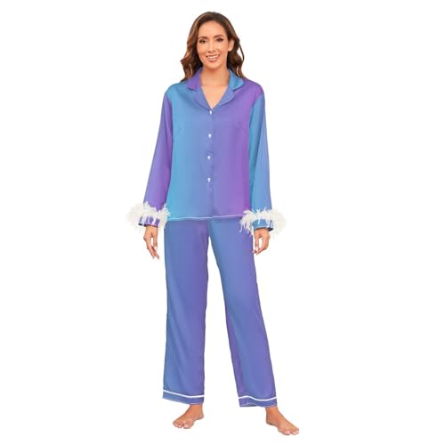 Pyjama 2 pièces en satin haut de gamme avec finitions boutonnées et manches longues couleur violet