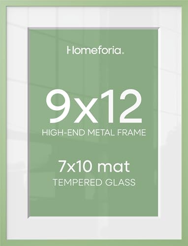 Image of Homeforia 9x12 Sage Green Frame, High End Metal 9 x 12 Picture Frame with Mat 7 by 10 inch Photo, 9by12 Poster Frame Matted to 7x10 Art, 12x9 Wall or Tabletop Frame, Tempered Glass, Wall Kit, Set of 2