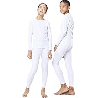 orbiz Kids Thermal Base Layer Set Winter Warm Underwear Full Set Long John Bottom and Long Sleeve Top (White, 7-8 Years)