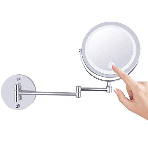 Miroir mural LED grossissement 1X 10X avec lampe de vanité pliante et bras rétractable 360