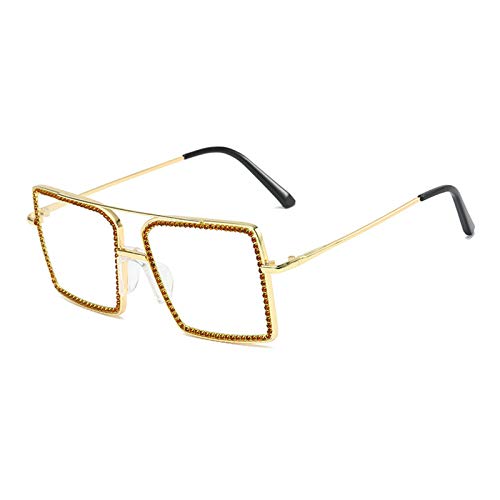Image of willochra Fashion Diamond Set clear lens Sun Glasses Women's Square Man-made Diamond Handmade Sun Glasses uv400