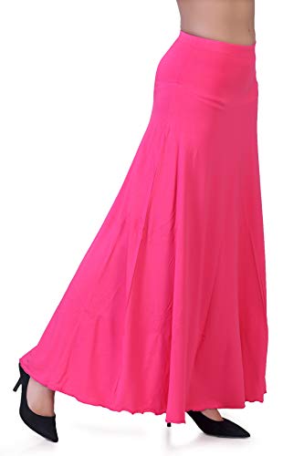 Image of Women's Solid High Waist Flared Classic Maxi Skirt | Stretchable Flared Viscose Skirt for Ladies | Foldover Waistband | Festive, Party, Lounge & Casual Wear