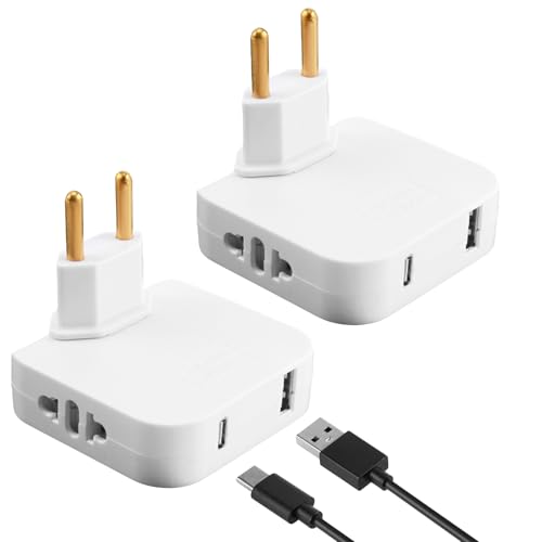 2 PCS Prise Plate Derriere Meuble, avec 2 Prises de 220 V, 1 Port USB et 1 Port Type-C, Blanc, Tête Pivotante à 180°, Idéal pour Espaces Restreints, Compatible avec Les connecteurs européens 220 V