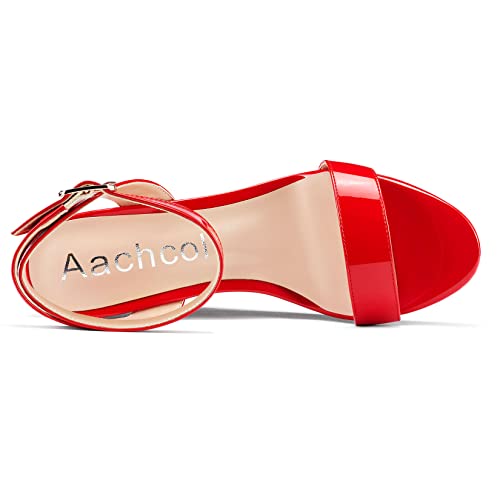 Image of Aachcol Women Platform Wedge Sandals Round Peep Open Toe Ankle Strap Slingback Two-Piece Chunky Block High Heel Dress Shoes Pumps Party Patent 4 Inch