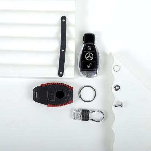 Image of Car Smart Remote Key Cover Case with Metal Keychain Hook Compatible for S Class, C Class, M Class 2 Button (Black)