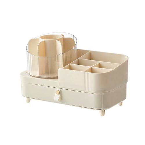 Sxmrmnx Caja de almacenamiento de cosméticos, estante de almacenamiento de joyas, brochas de maquillaje, lápiz de cejas, lápiz labial, tubo de almacenamiento, aparador, estante giratorio
