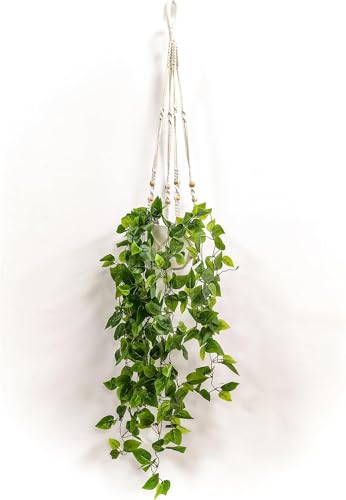 Comtelek Fake Hanging Plants Artificial Plants for Home Decor Macrame Plant Hanger with Fake Vines Faux Hanging Planter Greenery for Wall Ceiling Bedroom Bathroom Kitchen Office Boho Decor Indoor