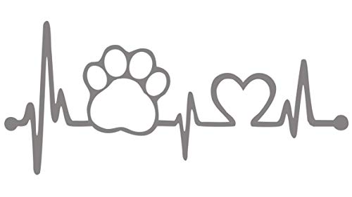 Bluegrass Decals Pet Paw Heartbeat Lifeline Dog Decal Sticker (Silver, 7.5")