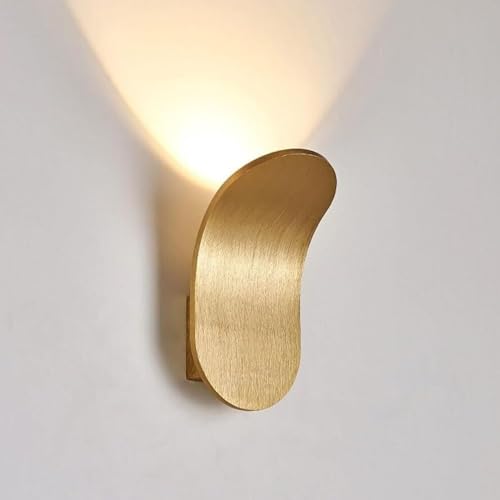 Modern Curved LED Wall Sconce, Abstract Brushed Aluminum Light, Minimalist Ambiance Fixture, CREE LED for Bedroom, Living Room, Hallway, White Black Gold Finish Decor.(Gold)