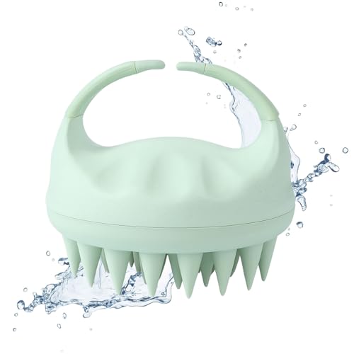 Shampoo Hair Brush by RustiK, Scalp Massager for Hair Growth, Green, Eco Freindly Wheat Straw Plastic with Soft Silicone Bristles, Exfoliator for Dandruff Removal, Wet Scalp Brush.