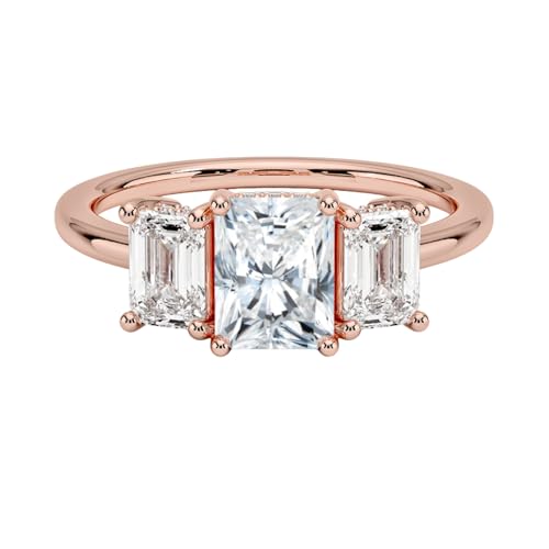 1 CT Radiant Cut Lab Grown Diamond Luxe Three Stone Engagement Ring For Her