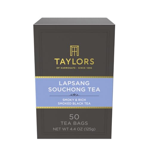 Taylors of Harrogate Lapsang Souchong, Black Tea, Pillow Tea Bags, 50 Count (Pack of 1), Smoky, Rich and Strong, Caffeinated, Enjoy Hot or Iced, 50 Teabags
