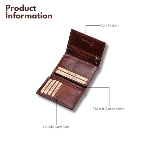 Image of Brown Tri-Fold Genuine Leather RFID Blocking Wallet for Men with 8 Card Slots