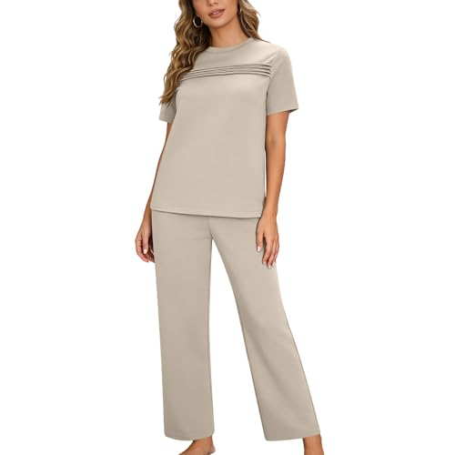 Ensemble d'été col rond et pantalon jogging droit femme NSICBMNO
