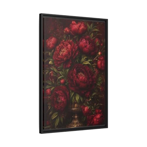 Toile pivoines bordeaux grand format vertical pour habiller un mur