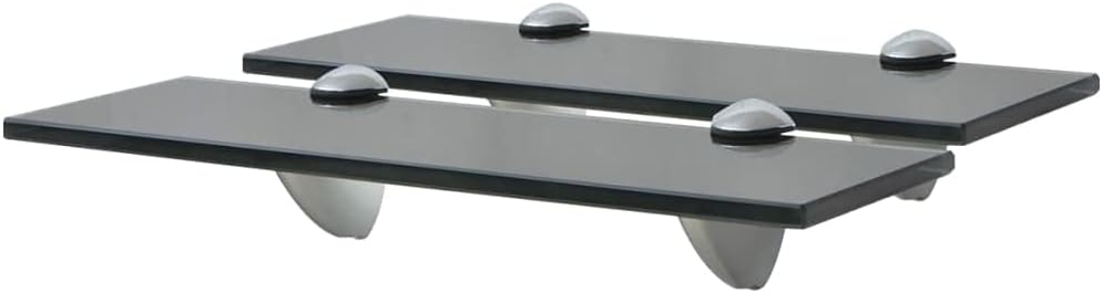 Floating Shelf Set of 2, Black Tempered Safety Glass, 11.8 x 3.9 Inch Modern Wall Shelves for Bathroom, Living Room, Bedroom, Kitchen Decor