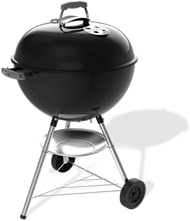 Weber Bar-B-Kettle Holzkohlegrill 57 cm mit Stand und Rädern | Rostbeständige porzellanemaillierte Oberfläche, Deckelthermometer, Ascheauffangschale, 2342 cm² Grillfläche, Schwarz
