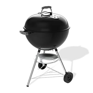 Weber Bar-B-Kettle Charcoal Barbecue, 57 cm Cooking Surface, Porcelain-Enamelled Lid and Kettle, Thermometer, Ash Tray, Tripod Stand with Wheels, Black-Silver (1502062)