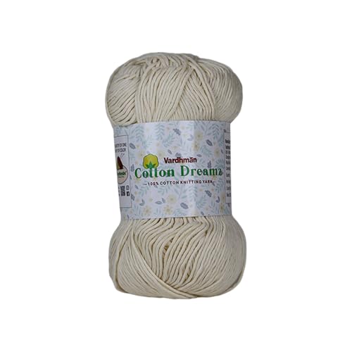 Image of Vardhman 100% Cotton Dreamz Light Weight Natural Thin Yarn | Pack-1 100g | Knitting & Crochet Projects | Soft Natural Yarn | Ideal for Garments, Summer Wear & Accessories | Off White, CJL034