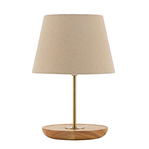Pauleen Table luminaire 48207 Luminaria de sobremesa Woody Heart, máx. 20 vatios, Oro, Madera, Tela, E27, Wood, Beige, Gold