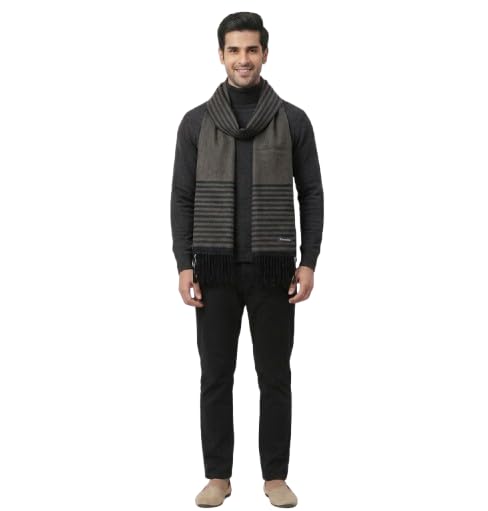 TULIP Men's Striped Scarf with Fringe, Grey and Black, Winter Accessory-image-19