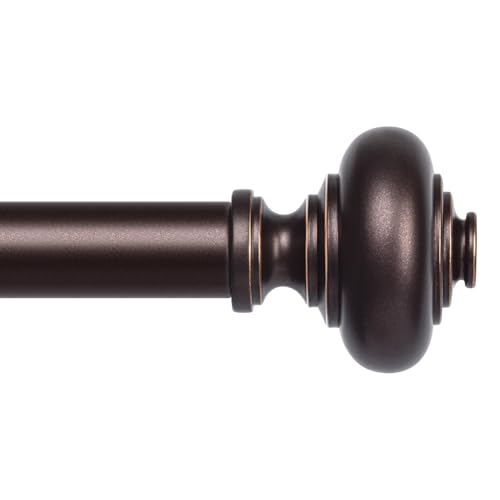 Bronze Curtain Rods for Windows 48 to 84 Inch, Decorative Heavy Duty Single-Side Adjustable 1'' Antique Brown Curtain Rod, Vintage Rustic Metal Drapery Pole for Farmhouse Bedroom Living Room