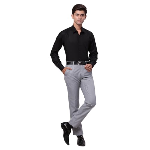 Image of Raymond Men's Slim Fit Mid Rise Solid Pattern Polyester Viscose Blend Flat Front Trouser
