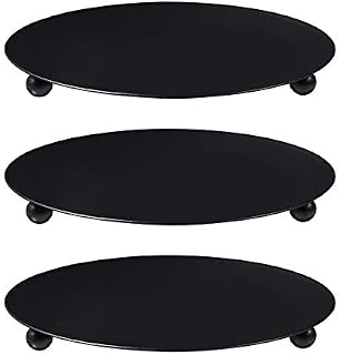 SEWACC Candle Holder Decorative 3Pcs Iron Plate Black Pillar Candle Plate Tray Centerpiece Display Candle Stand Home Desktop Weddings Decoration