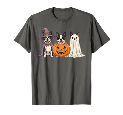 Spooky Ghost Boston Terrier Pumpkin Halloween Dog Lover T-Shirt
