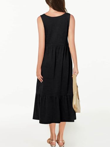 Batermoon Girls Summer Dress Sleeveless Flowy Tiered Casual Long Maxi Dress with Pockets3