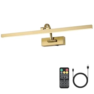 Wireless Picture Lights for Wall Battery Operated, Brass Art Lighting for Paintings Rechargeable Gallery Lights with Remote and Timer 3CCT Dimmable Painting Lights for Artwork Portrait 23.62 inch