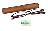  Lesebrille, Damen und Herren, verschiedene Farben und Stärken mit Etui + gratis Glück Aufkleber (braun, 1,00)
